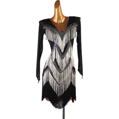 Latin dance dress women Black dress Sexy latin dresses latin dance compeition dress fringe dresses tassel dancewear