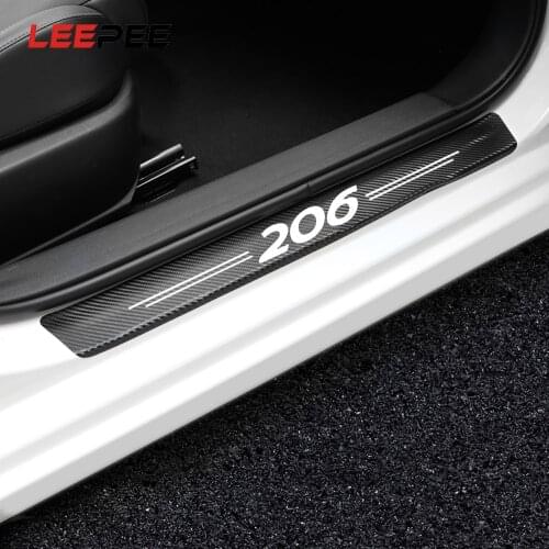 LEEPEE 4PCS Car Door Sill Scuff Plate Anti-scratch Sticker Protector DIY Decor Strip Carbon Fiber For Peugeot 307 206 308 408