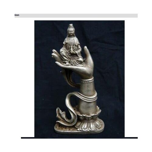 Copper Brass craft Tibetan Buddhist Silver Kwan Yin Buddha Hand Statue Garden Decoration Tibetan Silver decoration bronze factor