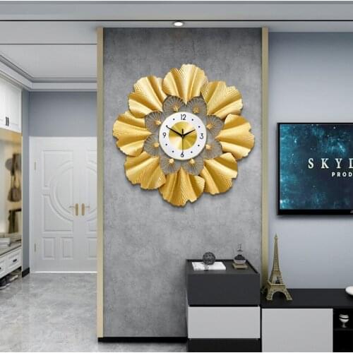Fashionable American Clock, Living Room Home Decoration Clock, Simple and Creative Ginkgo Leaf Wall Clock, Art and Luxury