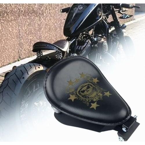 Motorcycle Retro Black PU Skull Solo Seat+3" Spring Swivel Bracket for Harley Custom Chopper Bobber Saddle Seat Motorbike