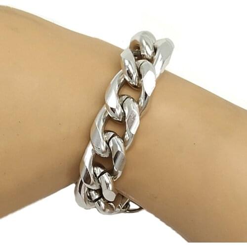 Mens Bracelets Silver Stainless Steel Curb Cuban Link Chain Bracelets For Men Women Wholesale Jewelry Gift