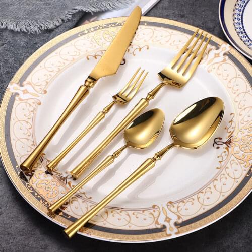 EHONGHONG Stainless Steel Cutlery Set Gold Dinnerware Set Western Food Cutlery Tableware Christmas Gift forks knives spoons