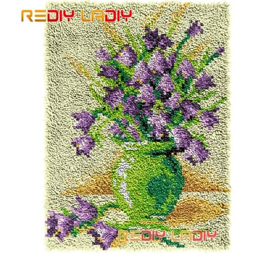 Latch Hook Rug Followers Vase DIY Carpet Rug Kits Thick Yarn Cross Stitch Hand Knotted Floor Mat Crocheted Lush Cushion Crafts