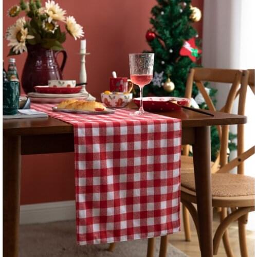 Table Runners Red White Plaid Christmas Decorations Cotton Fabric Dining Table Home Living Room Party Decor Fall Table Runner