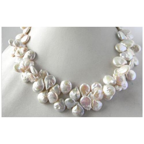 18'' 2Strands 12mm White Coin Baroque Freshwater Pearl Necklace