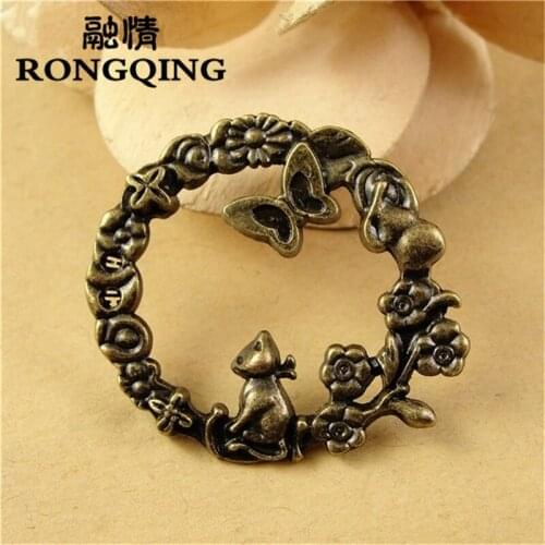 RONGQING 40pcs/lot 30MM Cat butterfly flower antique alloy charm pendant Charms fit Bracelets & Necklaces DIY Jewelry