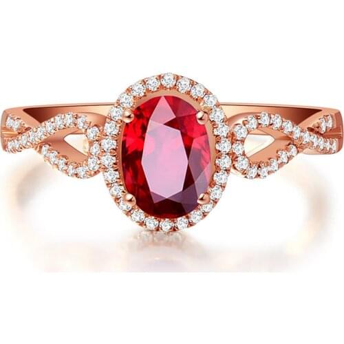 Ruby rings for women girl red gemstones crystal bridal jewelry 18k rose gold color diamonds wedding engagement band finger gift