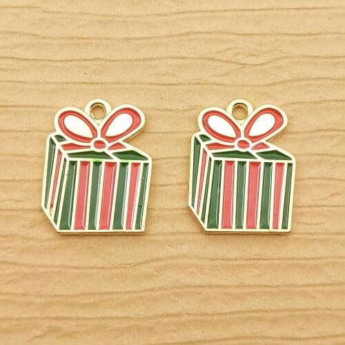 10pcs christmas gift box enamel charm for jewelry making cute earring pendant bracelet necklace charms diy charm