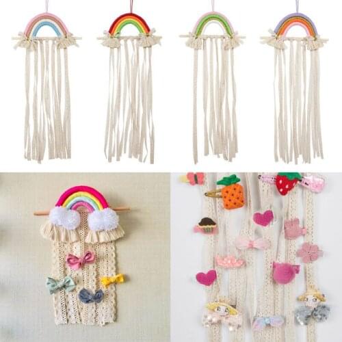 Nordic Woven Rainbow Children Hair Clip Storage Holder Headwear Organizing Strip Wall Hanging Headdress Finishing Rack Decoratio