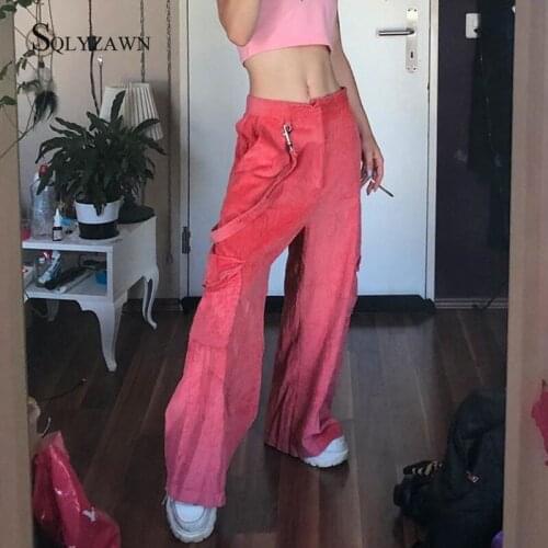 Pink Orange Solid Corduroy Straight Joggers Pants with Strips Loose High Waist Sweatpant Women Autumn Winter Ladies Trousers