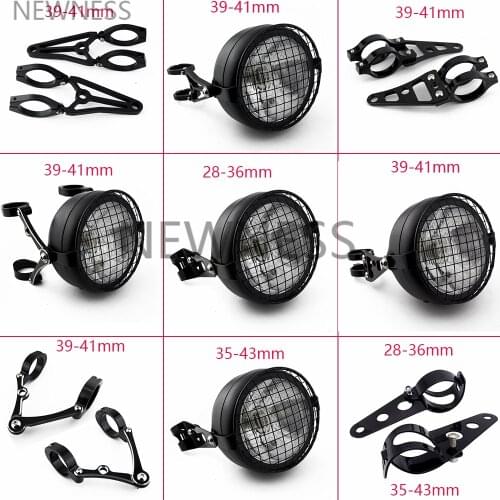 Motorcycle Grill Headlight with Bracktes Motorbike Retro Headlight Motor Lampshade Vintage Front Light Round Headlamp Cafe Racer
