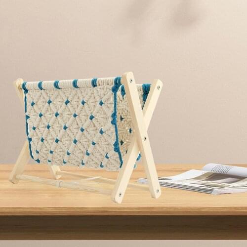 Macrame Magazine Rack Modern Display Vinyl Record Books Storage Remote Holder Wood Porch Home Floor Organizer DIY Assemble