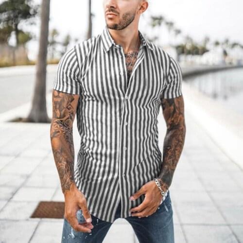 Black Striped Vintage Shirt 2021 New Summer Men Hawaiian Short Sleeve Shirt Mens Casual Print Beach Shirts Man Oversized Tops