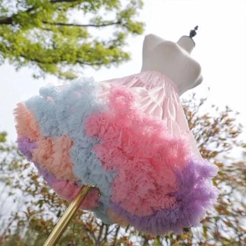 Womens Elastic Puffy Tulle Petticoat Rainbow Cloud Short Tutu Skirt Princess Ballet Dance Pettiskirts Lolita Cosplay Crinoline