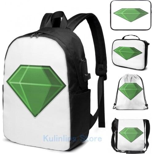 Funny Graphic print Green Gem Sticker USB Charge Backpack men School bags Women bag Travel laptop bag
