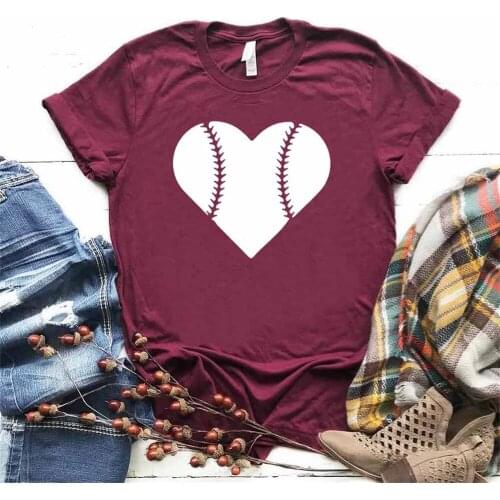 Women T Shirt Baseball Heart Print Tshirt Women Short Sleeve O Neck T-shirt Ladies Causal Tee Shirt Clothes Tops TX5674