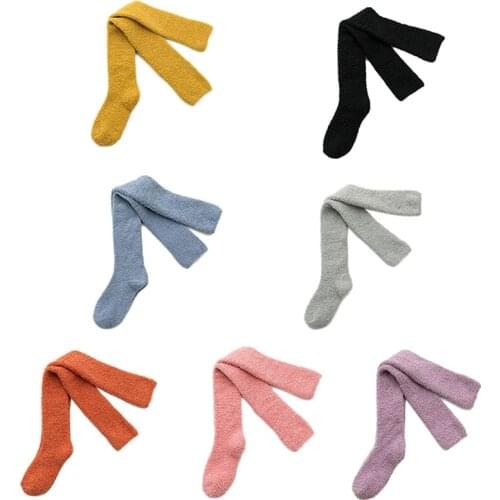 Women Winter Thigh High Fuzzy Slipper Socks Solid Candy Color Over the Knee Long Stockings Cozy Warm Fluffy Leg Warmers