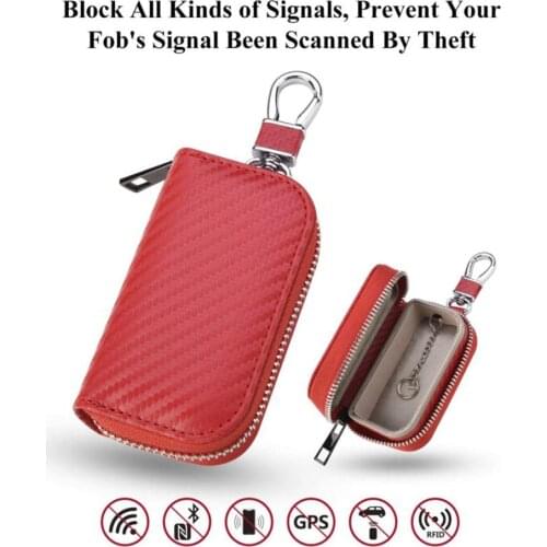 1PC Car Key Signal Blocker Case Anti-Hacking Blocking Bag Box Carbon Fibre Keyless RFID Red