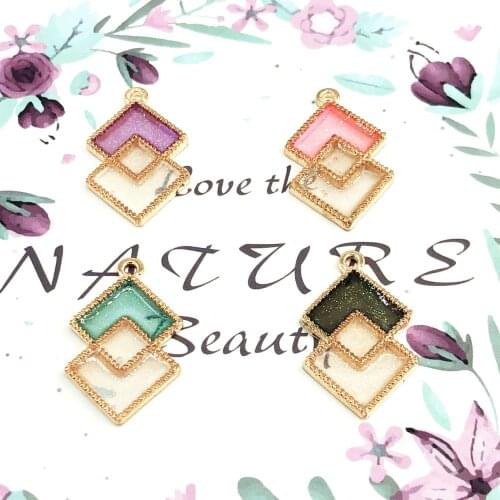 10pcs/lot Pearlescent Pink Color Four Square Pendant 16*28mm Alloy Metal Enamel Pendant for Jewelry XL611