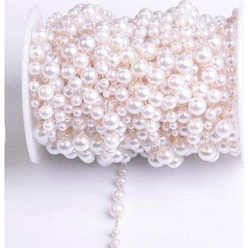 1M Artificial Pearl Beaded Copper Chain Imitation Pearl Chain Handmade Necklace Bracelet DIY Jewelry Making Crafts Components