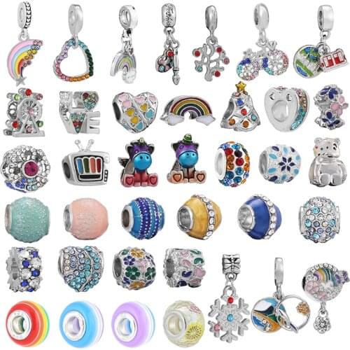 2Pcs/Lot Trend Crystal Rainbow Style Charm Beads Fit Original DIY Bracelets Necklaces For Women Couples Jewelry Making 2021 New