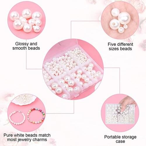 470 Pcs Loose Beads 4mm 6mm 8mm 10mm 12mm White DIY Choker Jewelry Making