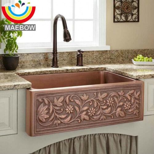 60*43*20cm With Drain Regtangular Copper Apron Front Kitchen Sink