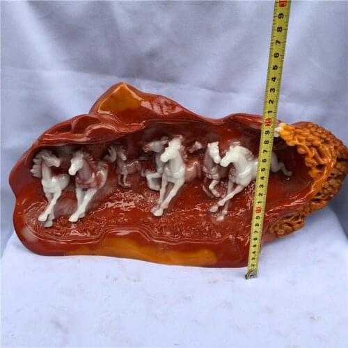 Large Home store Company SHOP decorative ART business Prosperity GOOD LUCK Success 8 horses FENG SHUI RESIN Jade carving Statue