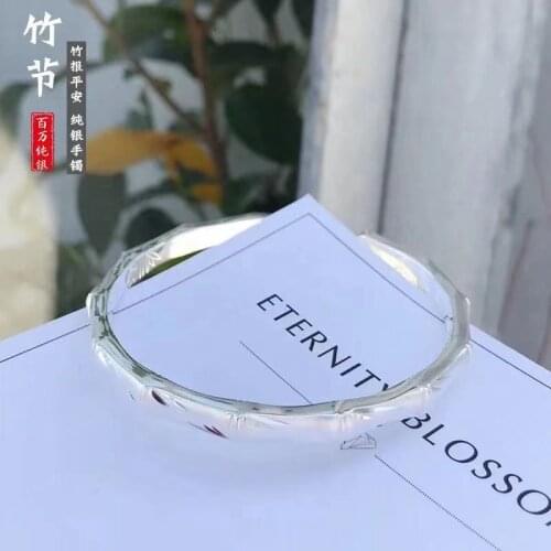 Fine noble bamboo cuff bracelets 999 Sterling silver Bangles for women men fashion party wedding jewelry Holiday gifts