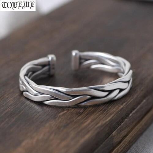 100% 925 Silver Man Bangle Vintage 925 Sterling Mans Cuff Bracelet Simple Style Vintage Silver Bangle for Man