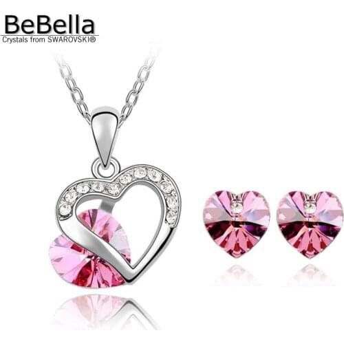 BeBella heart pendant necklace stud earrings fashion jewelry set with Crystals from Swarovski Elements for women girl gift
