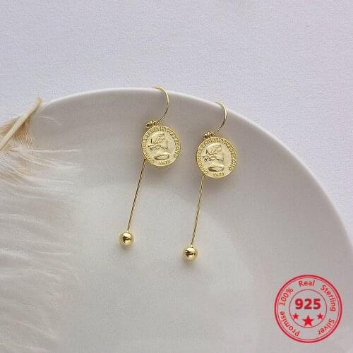 Pure 925 Silver Dangle Earring European American New Design Creative Concise Coin Ball Tassel Earrings Fine Jewelry