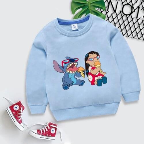Disney Stitch Childrens Hooded Sweater Autumn and Spring Boys Girls Baby Tops Loose Cartoon Jacket Bottoming Shirt