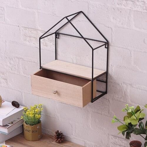 Home Decor Wood Retro Storage Racks Hanging Decor Storage Box with Drawer Wooden Storage Rack Wall Figurines Display Shelves