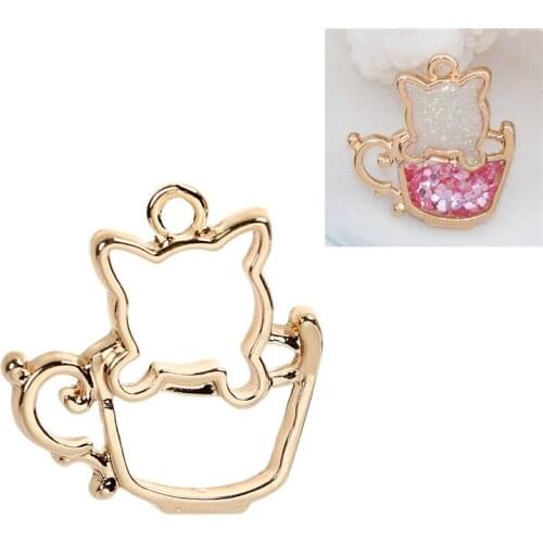 DoreenBeads Trendy Zinc Based Alloy Open Back Bezel Pendant Handmade Resin Mold Pendant Cat Animal Gold Color 25*24mm, 1 Piece