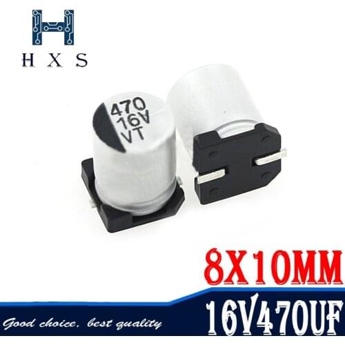 10 piezas Condensador electrolítico de 16v470uf 8*10mm condensador electrolítico de aluminio SMD 470 uf 16 v