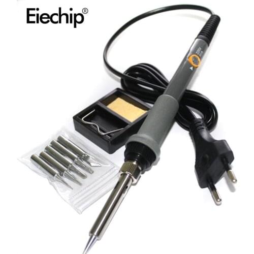 EU Plug 220V 60W Electrical Soldering Iron Adjustable Temperature Soldering Gun Welding Rework Repair Tool With 5pcs Solder Tip