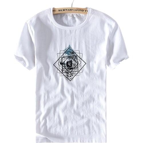 2020 Embroidery linen brand t shirt men fashion summer white men t-shirt casual fashion t shirts male round neck tshirt mens