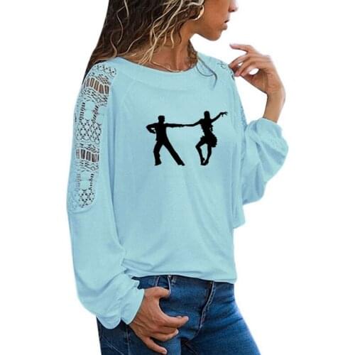 Latin Dancers Dancing Women T-shirts Girl & Man Dance Long Sleeve tee shirt femme Female T shirt women Large Size Loose Lace Tee