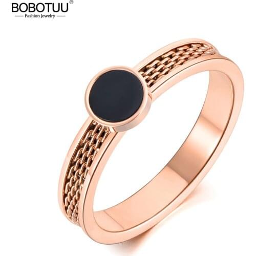 BOBOTUU Original Design Black Acrylic Anniversary Ring Jewelry For Women Trendy Rotatable Titanium Stainless Steel Ring BR19091