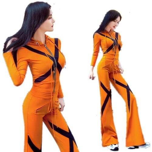 2020 Haute couture Lady clothes set European fashion Sporting suit female Leisure Two piece set Hooded Tops + Trumpet pants 1760