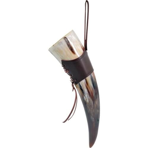 Natural Viking Drinking Horn with Stand or Leather Case- Horn Mug with Polished Finish