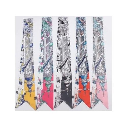 100*5cm New Fashion All-match Court Castle Printing Tie Bag Handle Small Ribbon Variety Silk Scarf Hair Band Headscarf Female