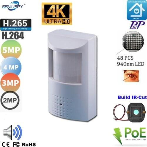 GENIUSPY 2MP 3MP 4MP 5MP Audio POE Night Vision Mini ip camera 940nm infrared IR led PIR Style H264 H265 P2P ON VIF Xmeye