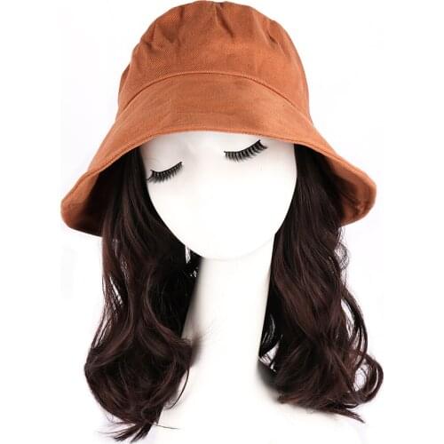 Fashion Summer Ladies Round Hat Hair Wig Cute Sweet Style Femal Hat Hair Wig Long Wave Synthetic Fisherman Hat With Hair Wigs