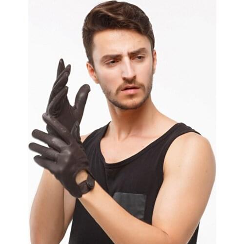 Men Quality Genuine Deerskin Gloves Driving Motorcycle Hip-hop Sport Gloves Full Finger Morning Exercise Leather Gloves AGD025