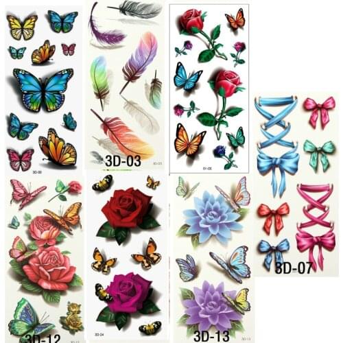 10-3pcs Sexy Colorful Rose Flower Water Transfer Temporary Tattoos Sticker for Women Girls Body Art Waterproof Temporary Tattoos