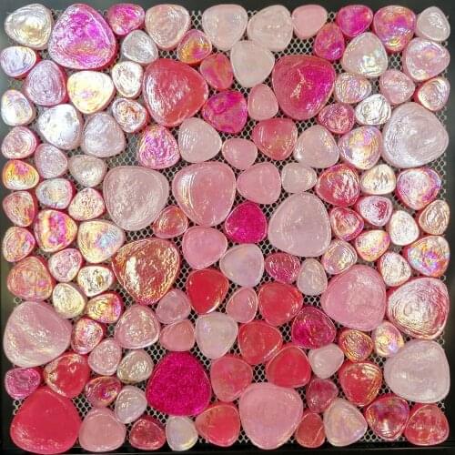 New! Pink Heart Iridescent Glass Mosaic Tiles for Wall Sticker Floor tile DIY Garden Outdoor Home Decoration building material