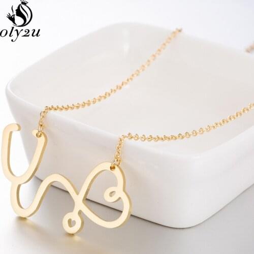 Oly2u Stethoscope Necklace Long Gold Necklaces Choker For Women Medical Stethoscope Chain Neckalce Fashion Jewelry Bijoux